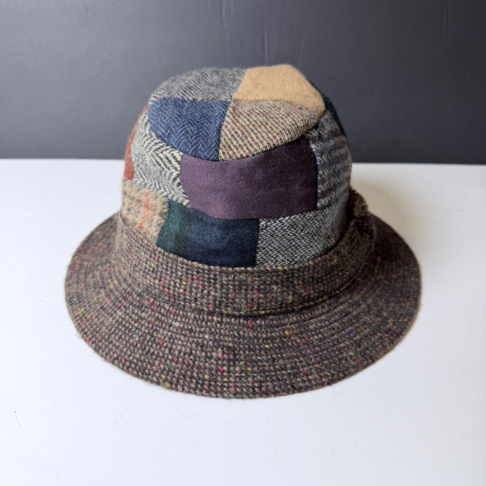 Hanna Hats of Donegal Irish Tweed Patchwork Wool Walking Hat Bucket Small NWOT